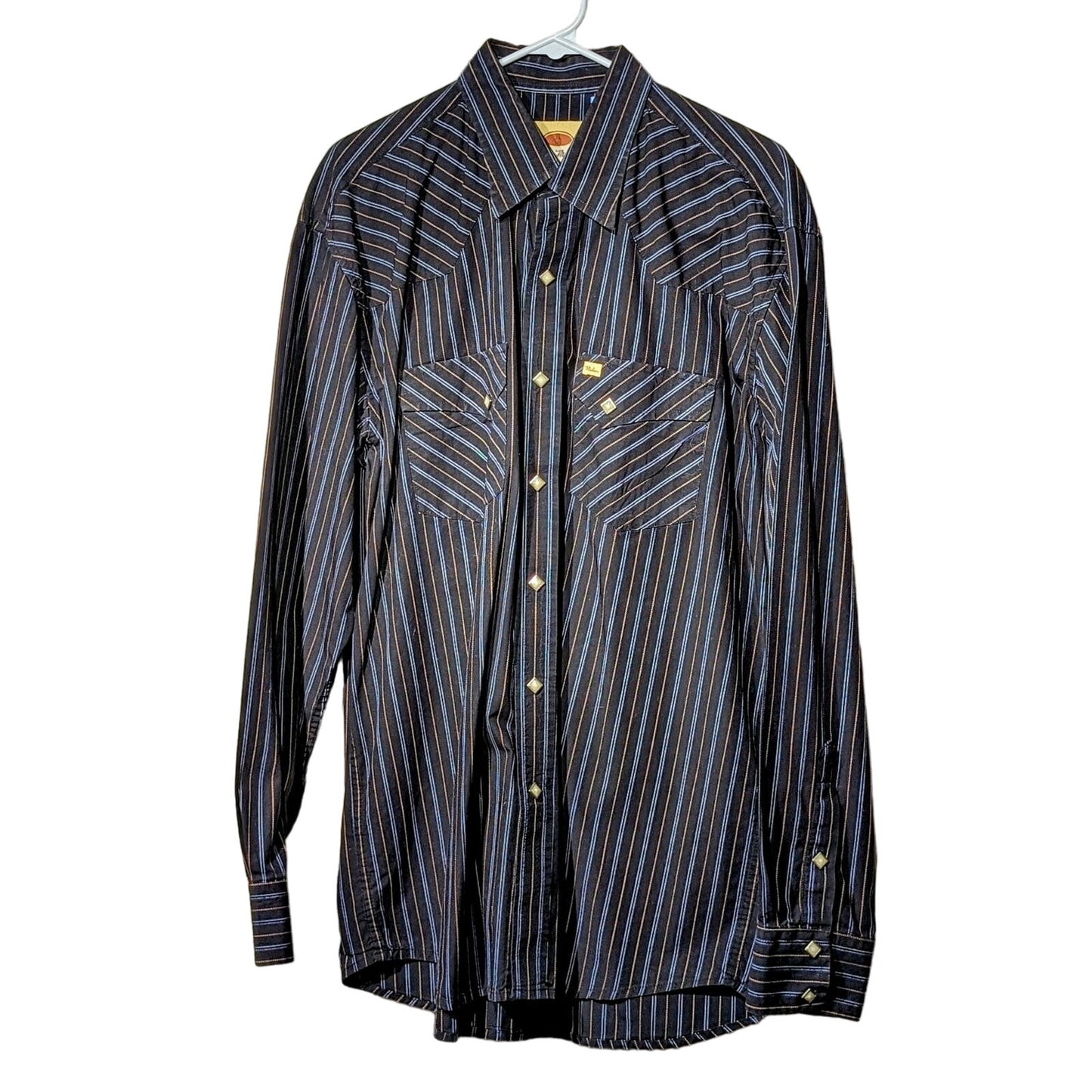 Vintage Larry Mahon Cowboy Collection Black Stripe Western Shirt Mens Sz XL