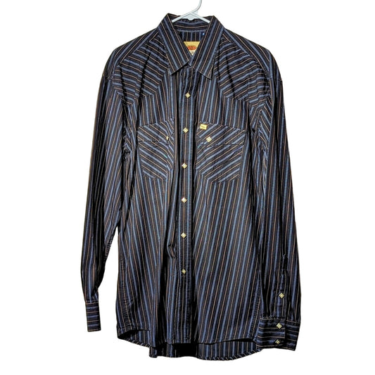 Vintage Larry Mahon Cowboy Collection Black Stripe Western Shirt Mens Sz XL