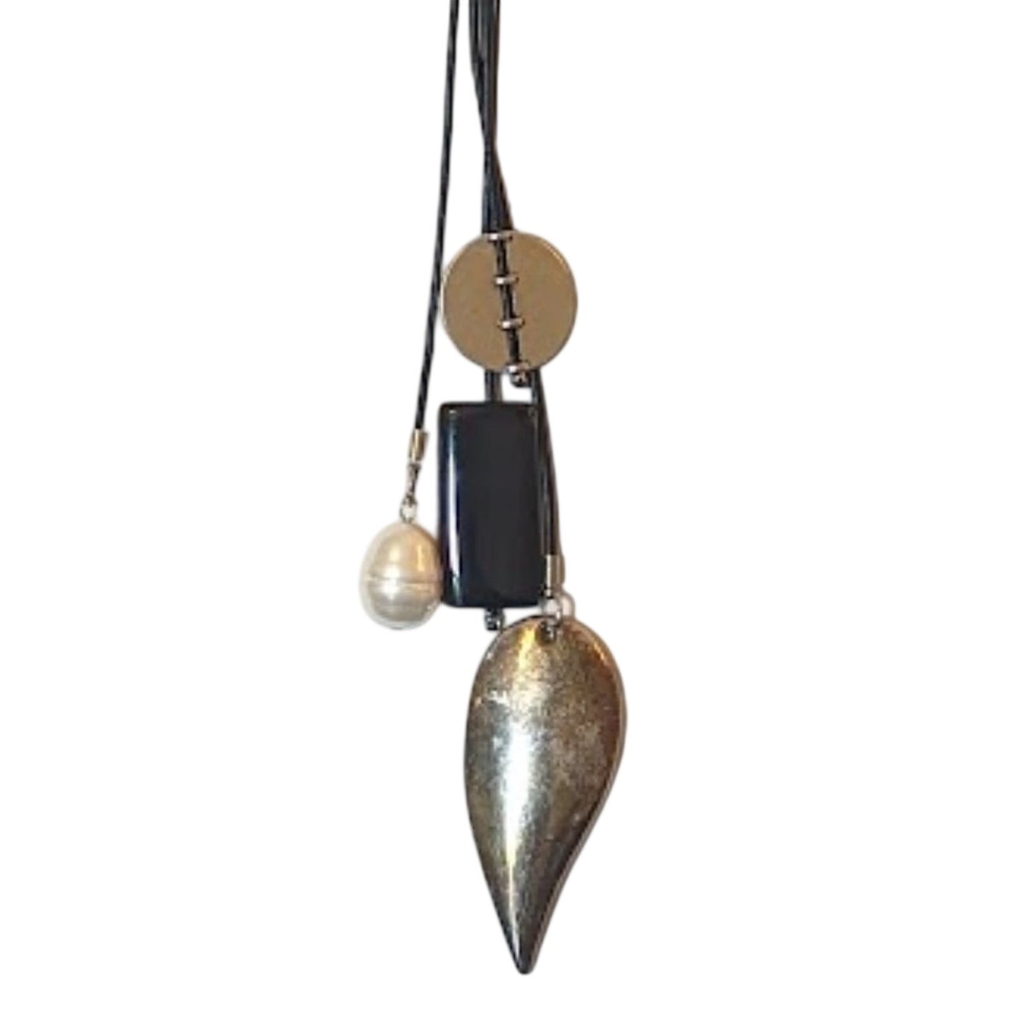Long Black Cord Dangle Necklace