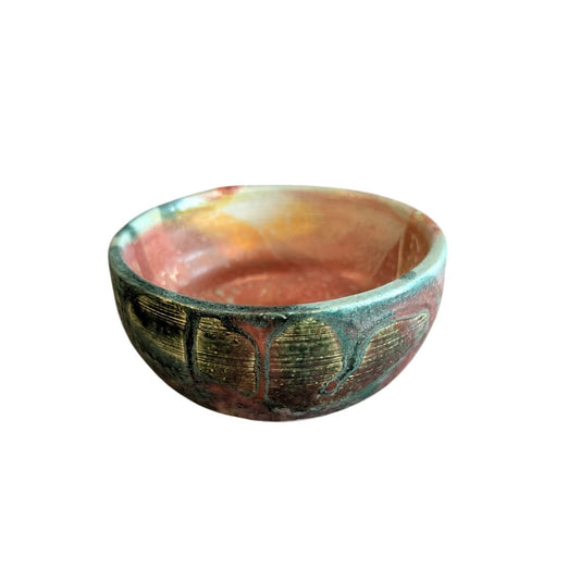 Signed ML Studio Pottery Turquoise Copper Gold Shine Bowl