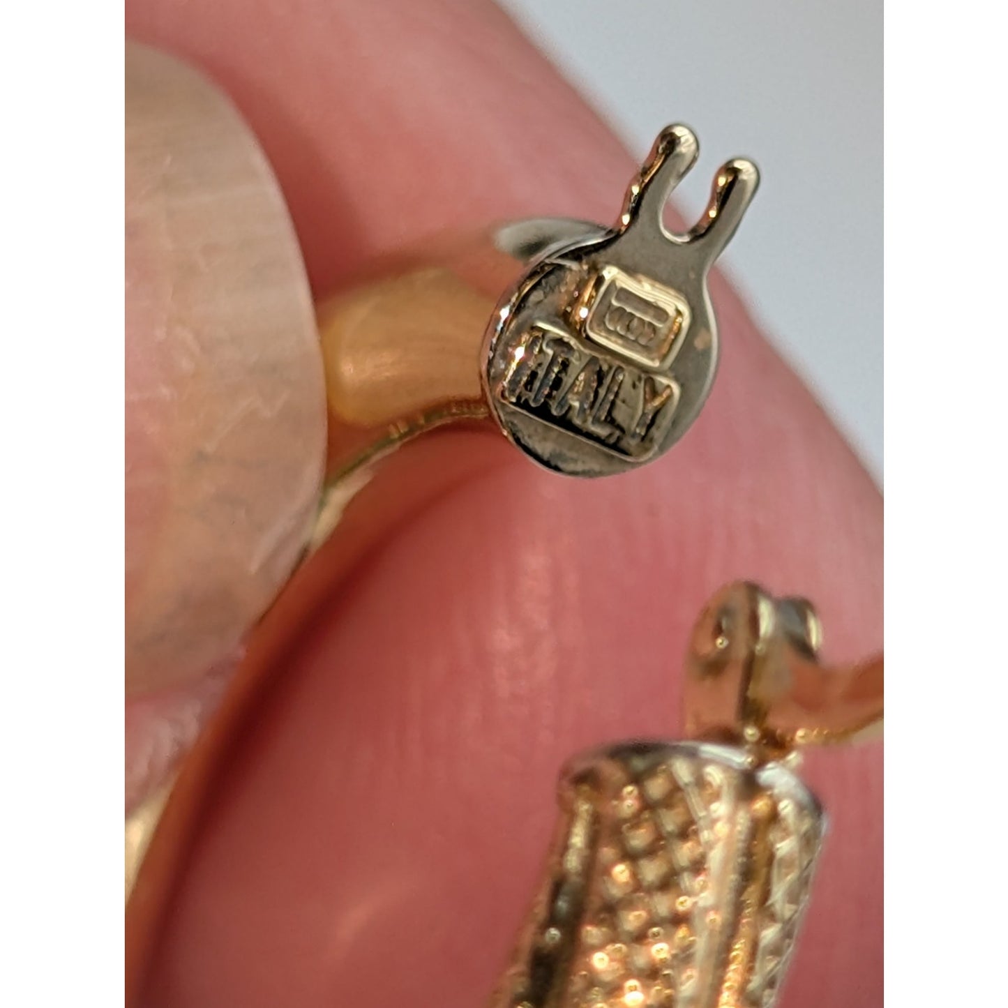 18K Italian Yellow Gold (White Gold Bands) Textured Polished Hoop Earrings