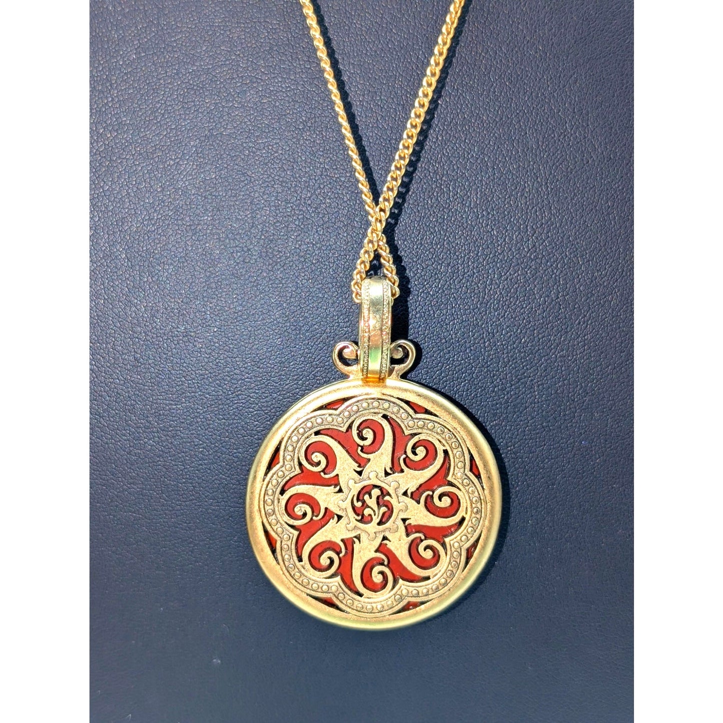 Vtg Premier Design Gold Tone Double Sided Filigree Necklace & Dangle Earring Set