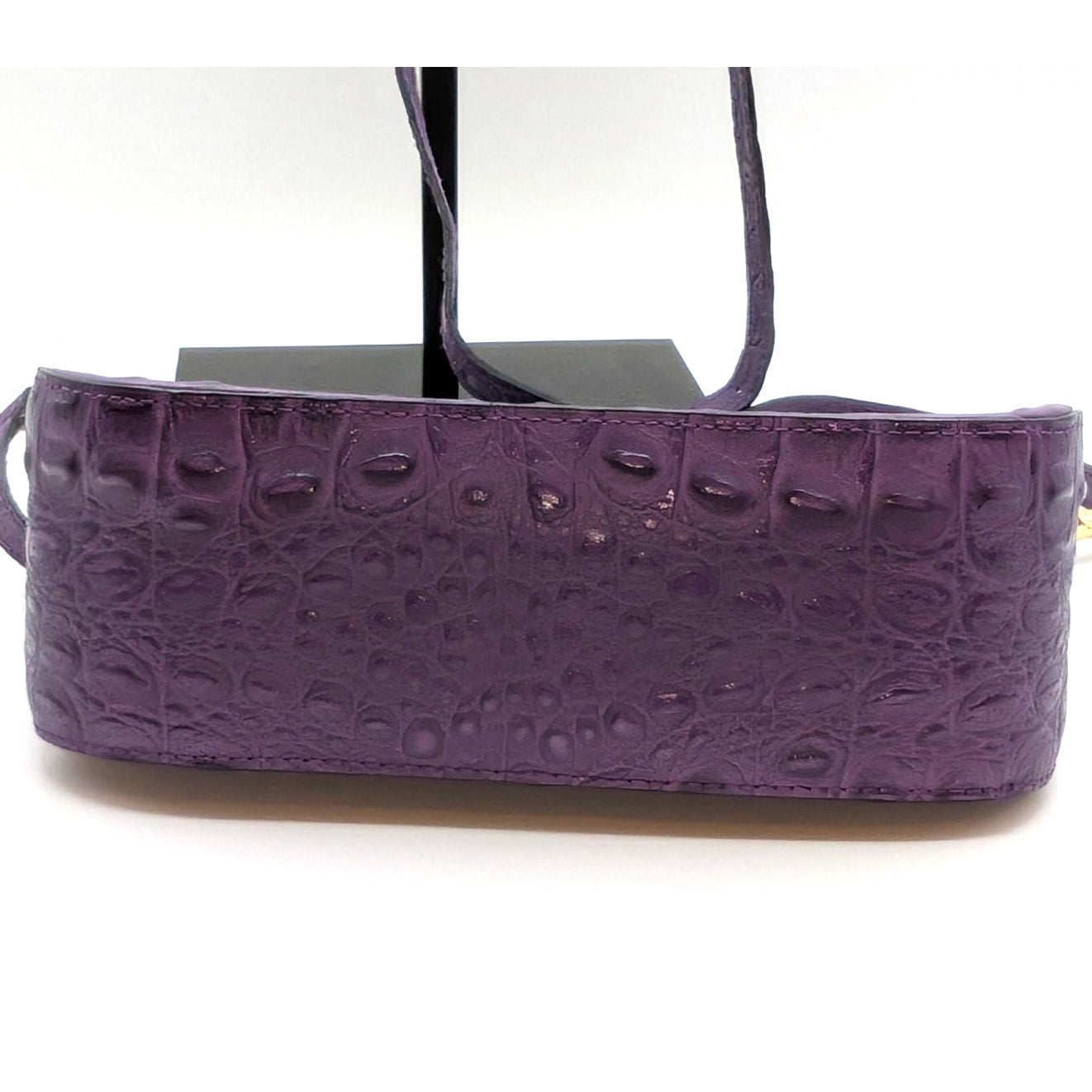 Firenze Italy Purple Leather Croc Embossed Long Strap/Short Strap Shoulder Bag