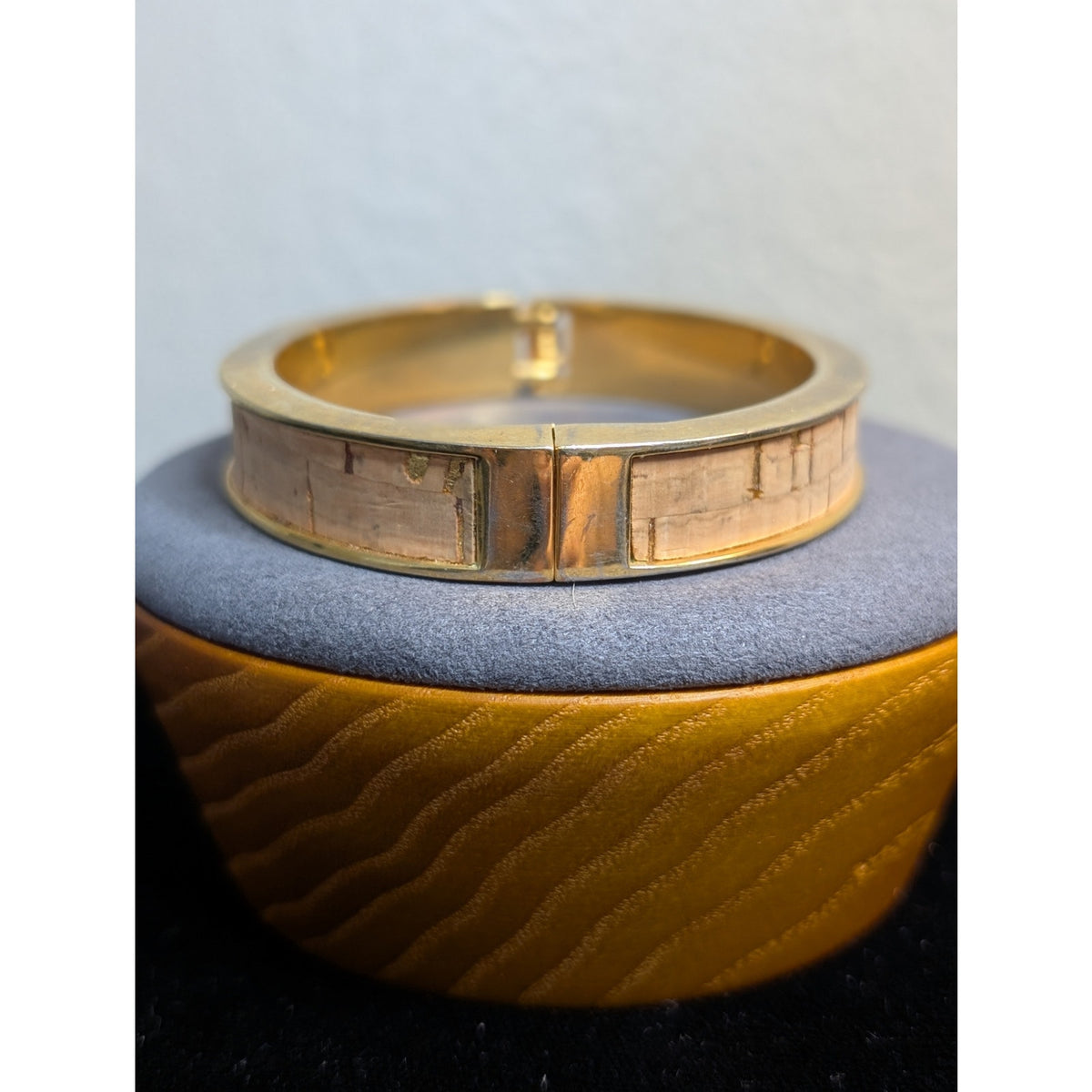 J. Crew Gold Tone Cork Hinged Oval Bangle Bracelet
