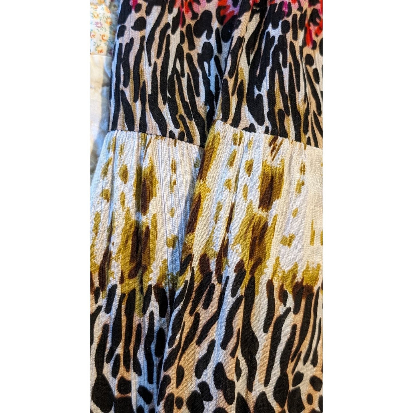 Forbidden Los Angeles Gauzy Animal Print Tribal Tiered Skirt Womens Sz L