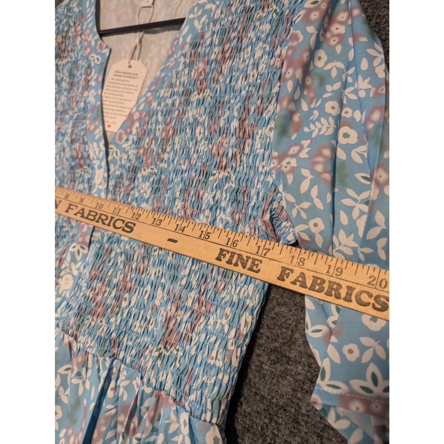 Made With Love Blue Lavender Floral Smock Bodice Short Sleeve NWT Dress Sz L