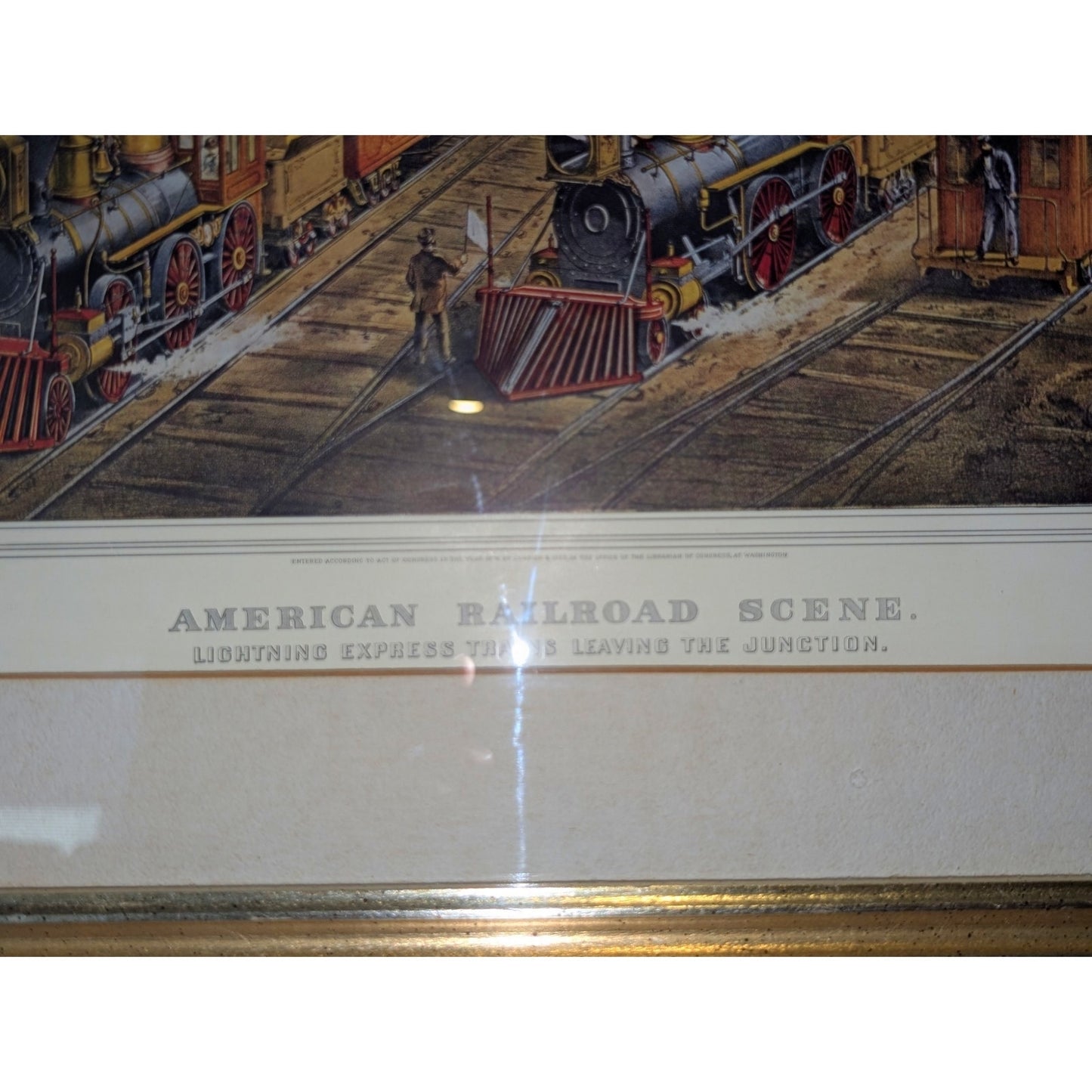 1874 Currier Ives Litho Art American Railroad Scene Express Train Parson Atwater