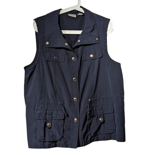 Zenergy by Chico's Navy Snap Front Active Drawstring Vest Womens Sz 2 (M 12-14)