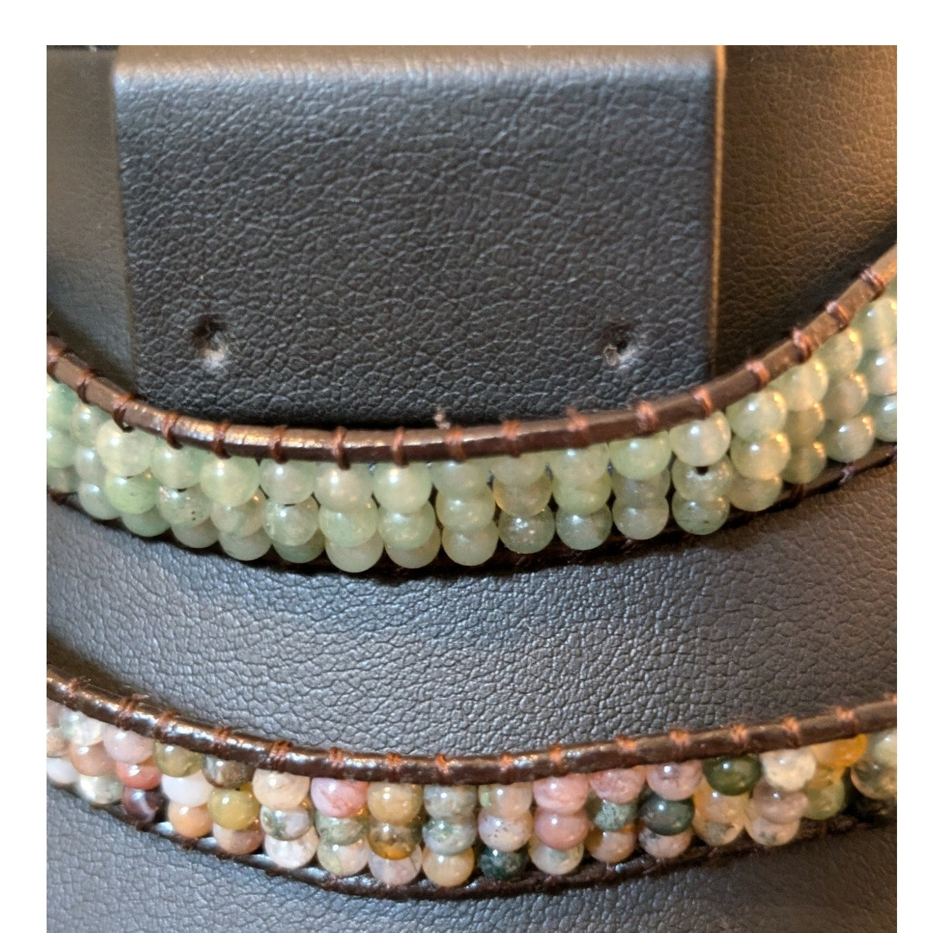 Lot of Three Stone Bead Leather Cord Button Clasp Necklaces