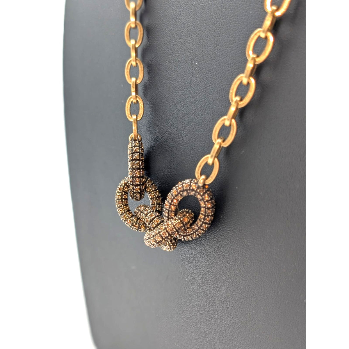 J. Crew Brown Crystal Encrusted Interlocking Link Toggle Clasp 30" Necklace