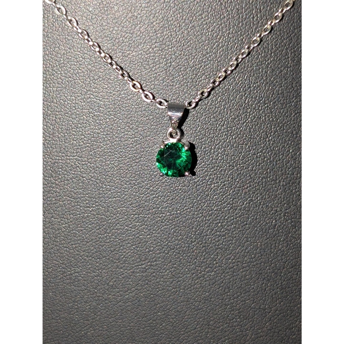 925 Sterling Silver Green Crystal Solitaire Pendant 16" Chain Necklace