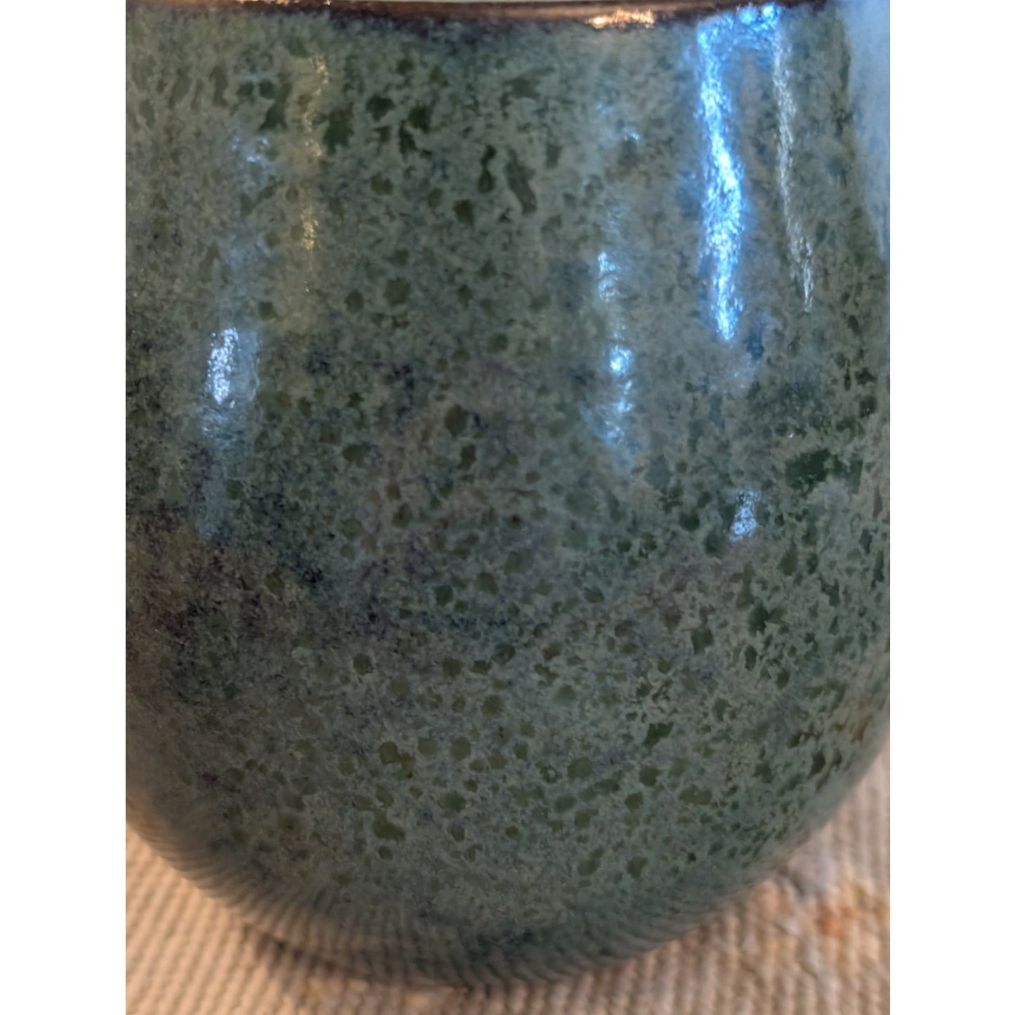 Signed RM Pottery Luminary Candle Holder Green W/ Brown Cut Out Cabincore Design