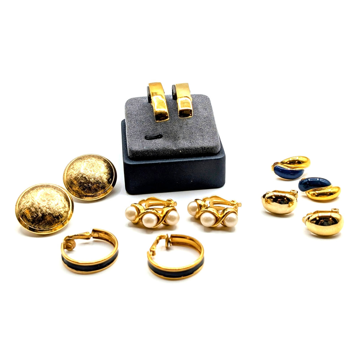 Lot of Six Pair Unsigned Vintage Gold Tone Clip On Earrings