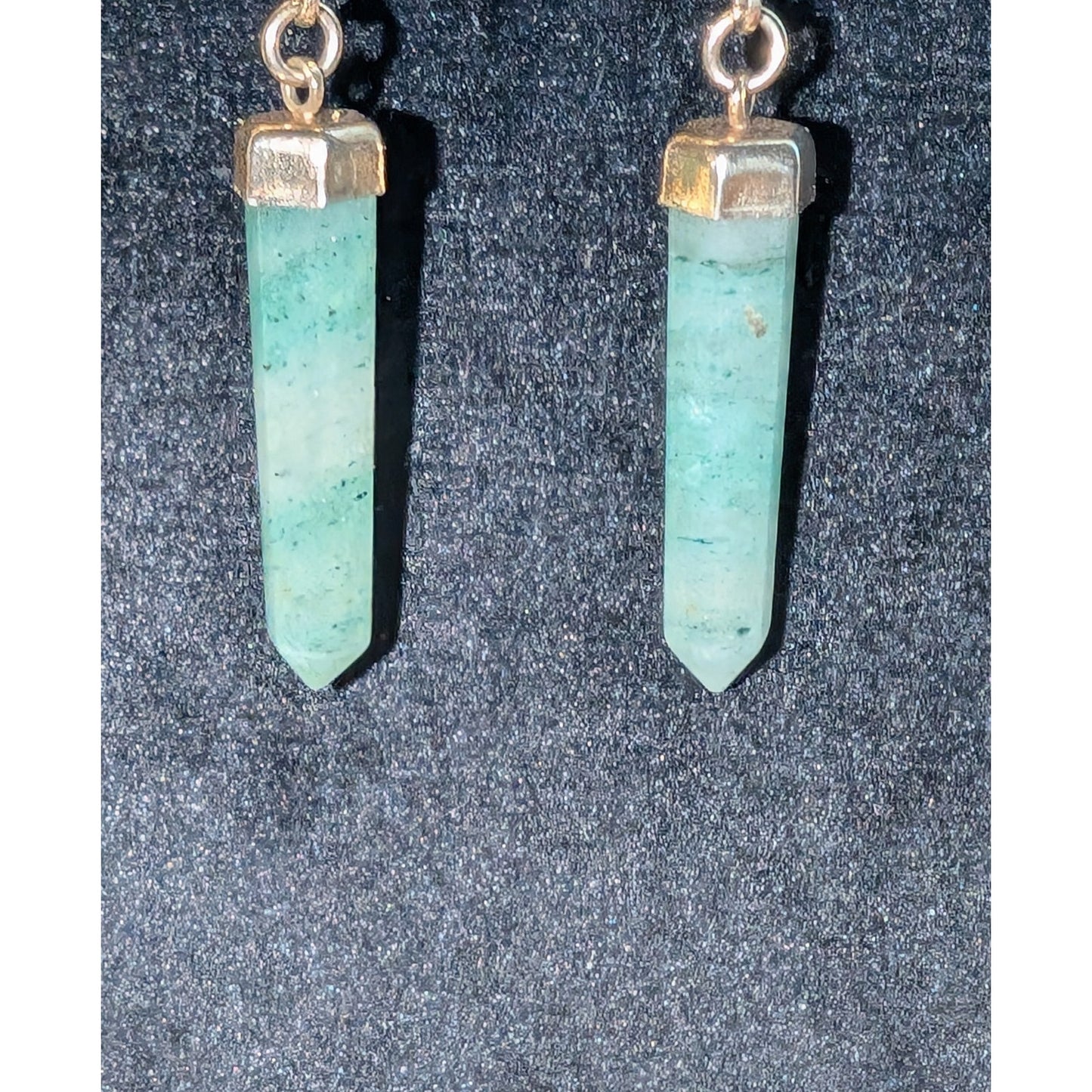 Vintage Green Adventurine Prism Gold Tone Dangle Post Earrings