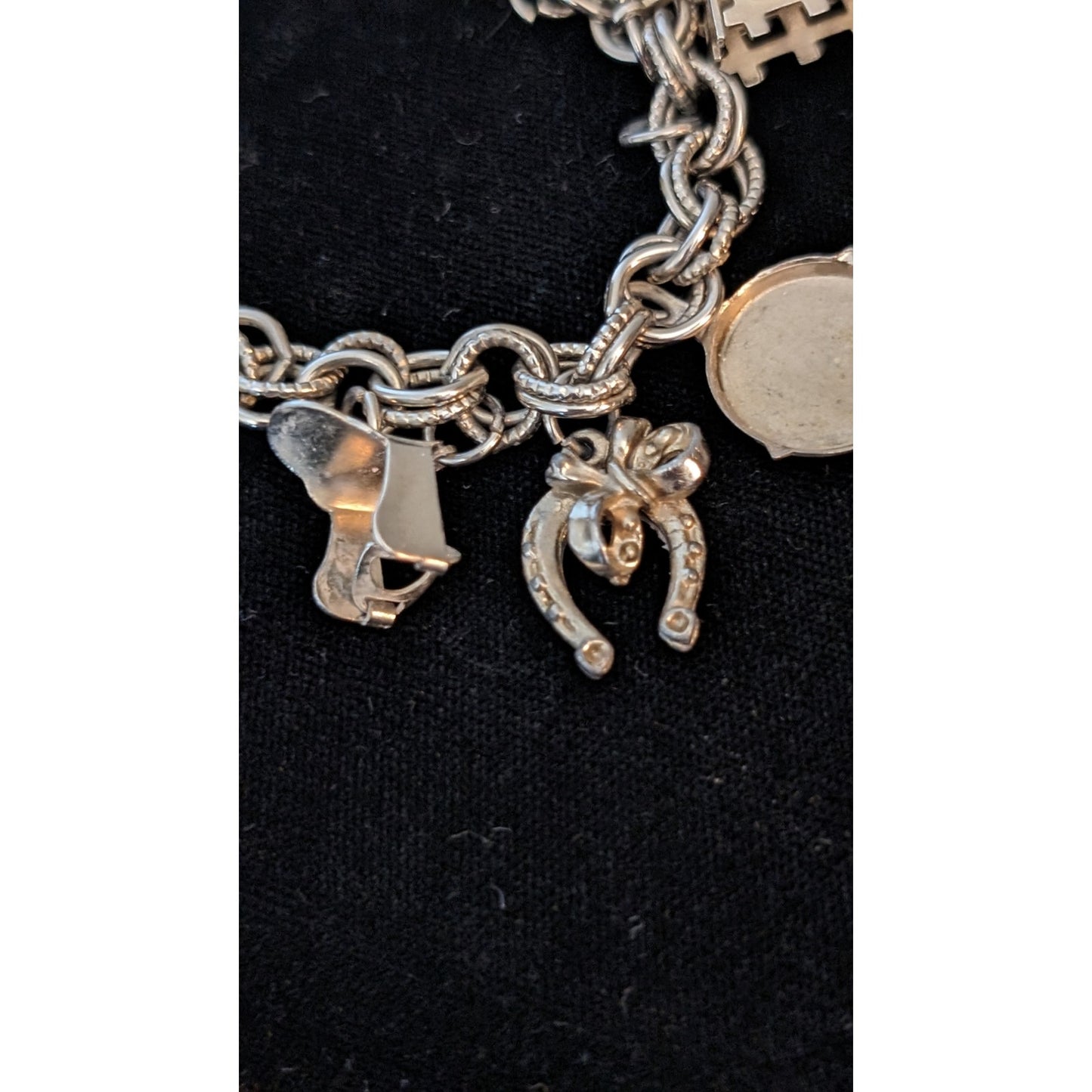 1930 Vintage Silver Plated Western Cowboy 3D Charm Bracelet W/ Foldover Clasp
