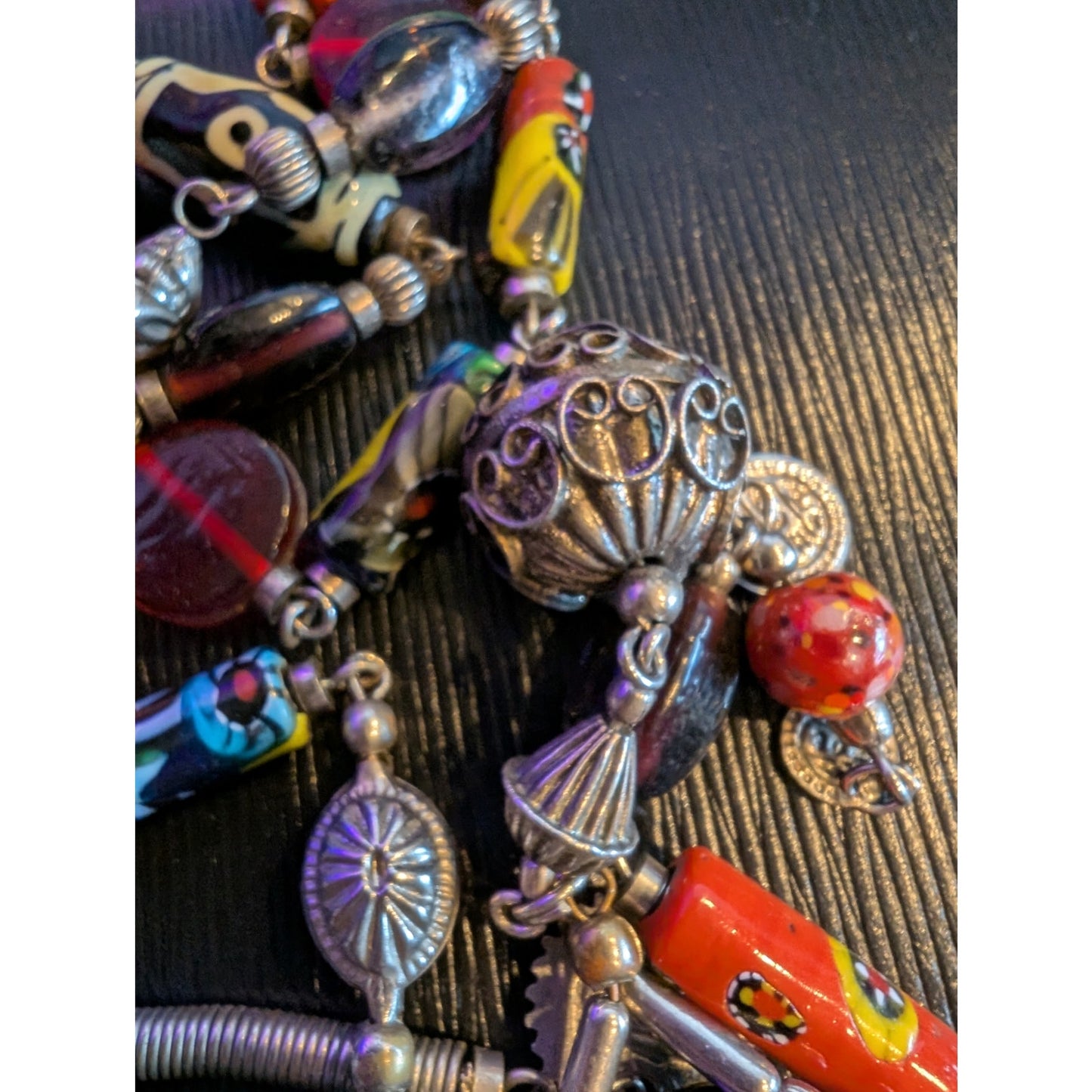 Antique/Vtg Murano Venetian Millefiori African Trade Beads Dangle 34" Necklace