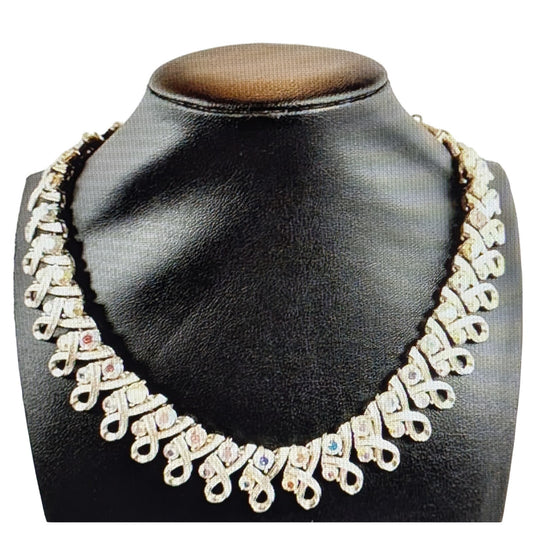 Vintage Coro 1950s Aurora Borealis Rhinestone Ribbon Link Necklace