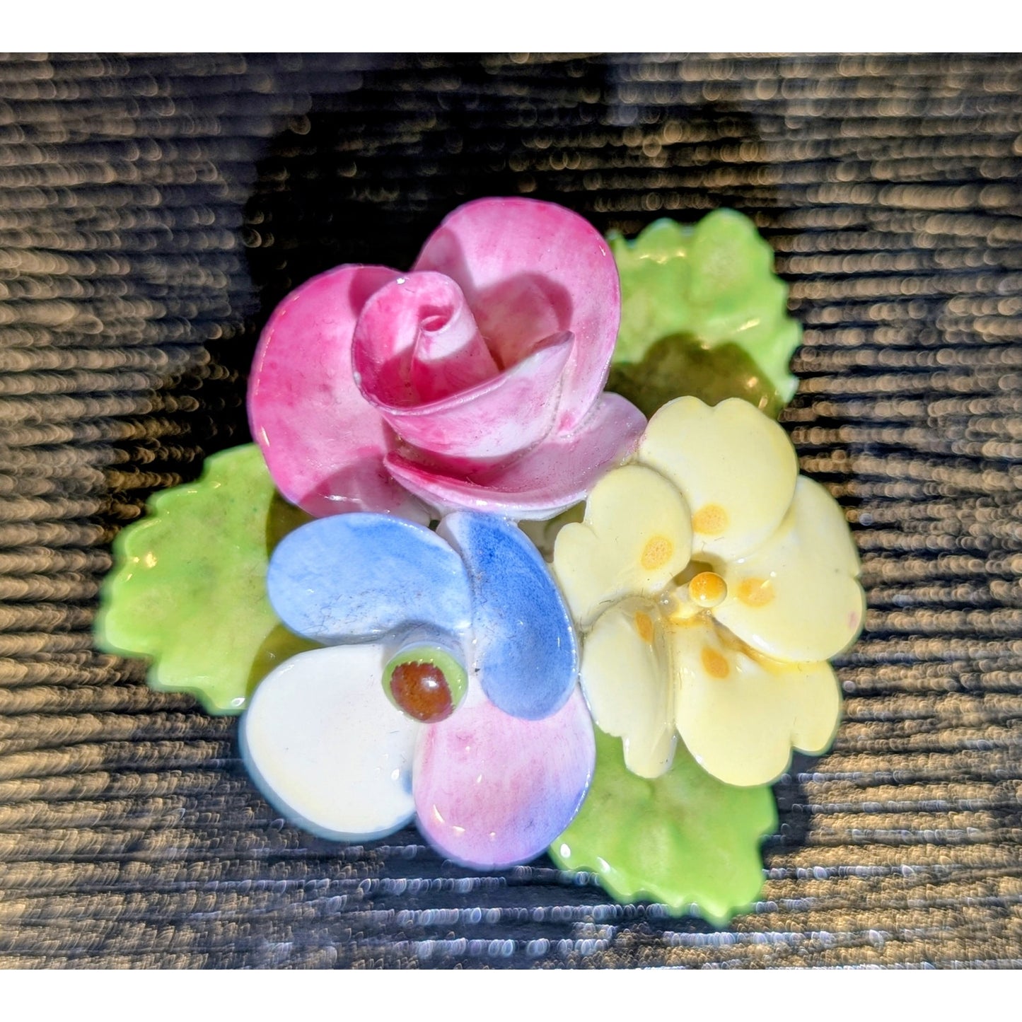 CARA Vintage China Staffordshire Made in England Three Flower Brooch