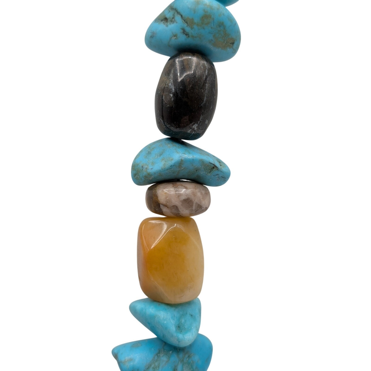Chunky Southwestern Turquoise Tigers Eye Agate Bead Sterling Silver 30" Necklace