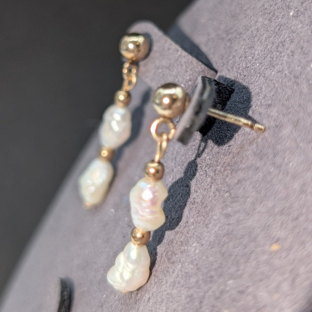 Vintage Freshwater Pearl 14K Gold Filled Post Dangle Earrings