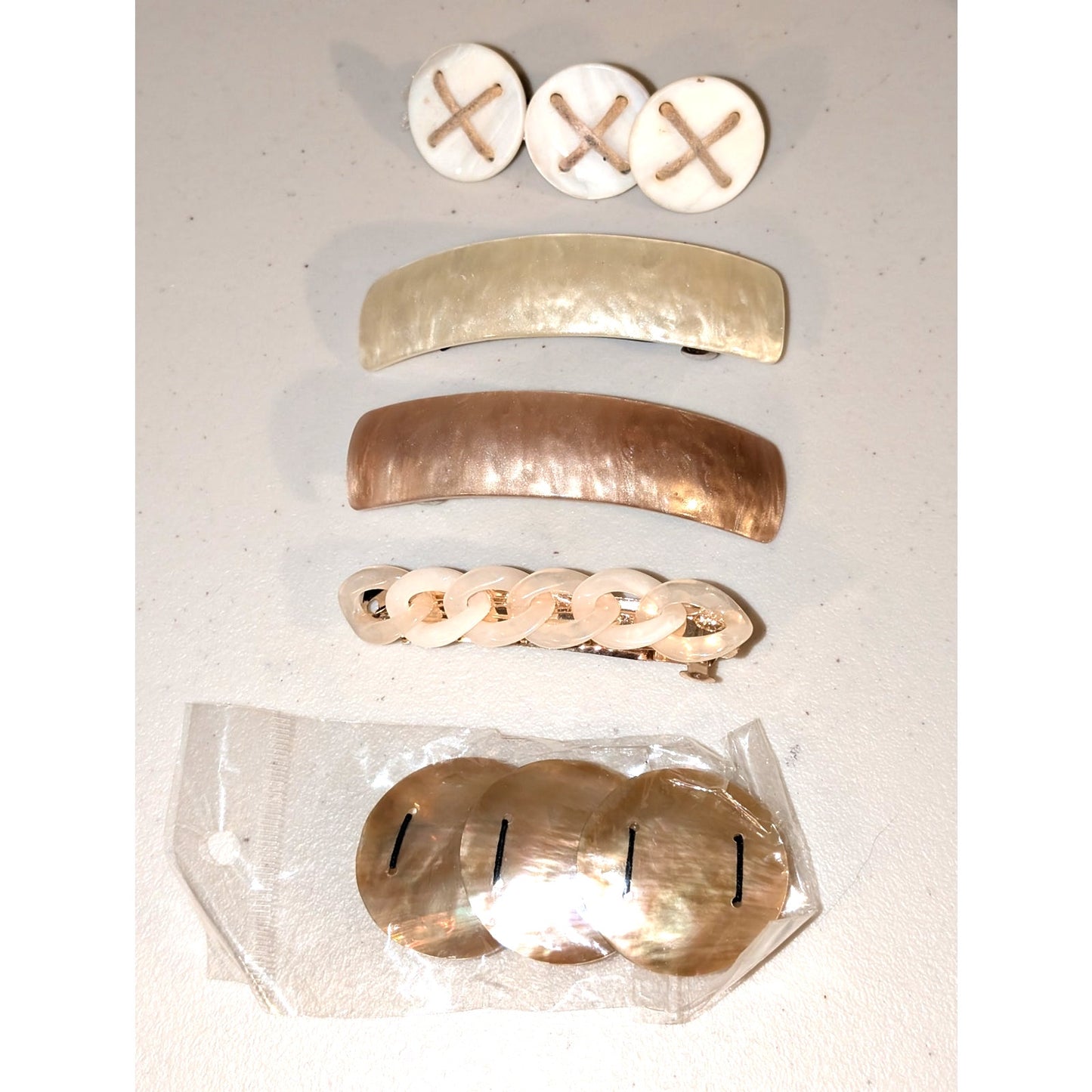 Lot of Five Shell Shell Look Lucite Vintage Barrettes