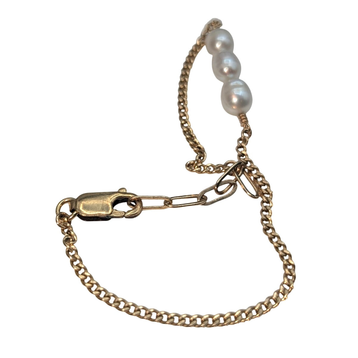 14K Gold Filled Three Freshwater Pearl Chain Bracelet