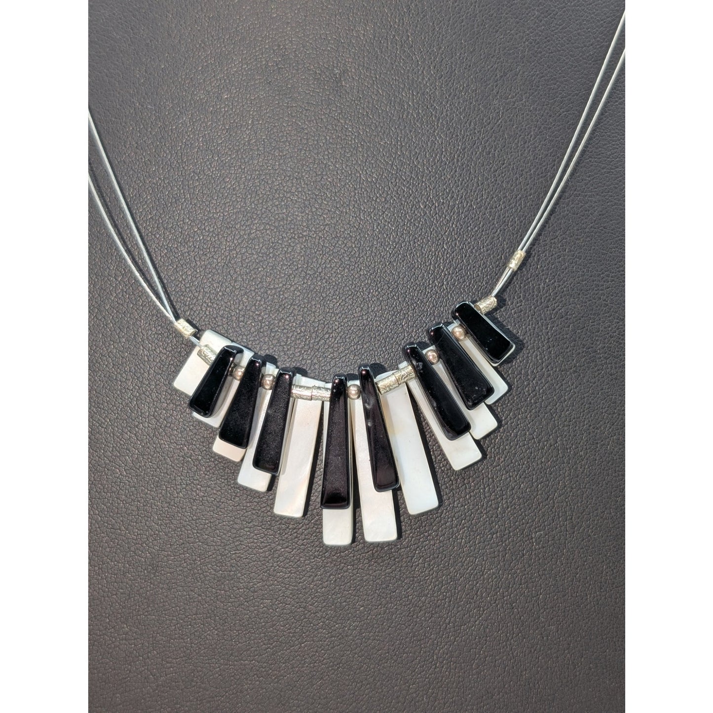 'Piano Key' Black & White Beaded Strung on Wire 18.5"-20" Necklace