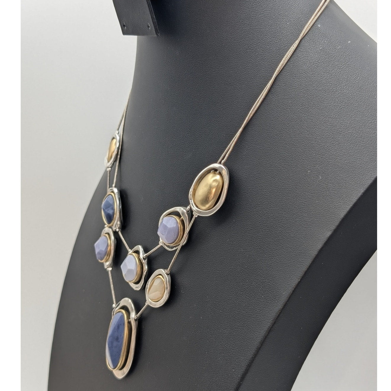 Chico's Light Blue Dark Blue Gold Tone & Silver Tone Beaded Chain Necklace