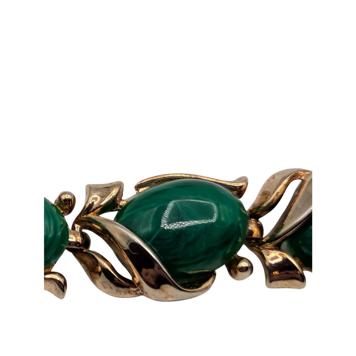 Vintage Crown Trifari Caravan Gold Tone Faux Malachite Green Bracelet