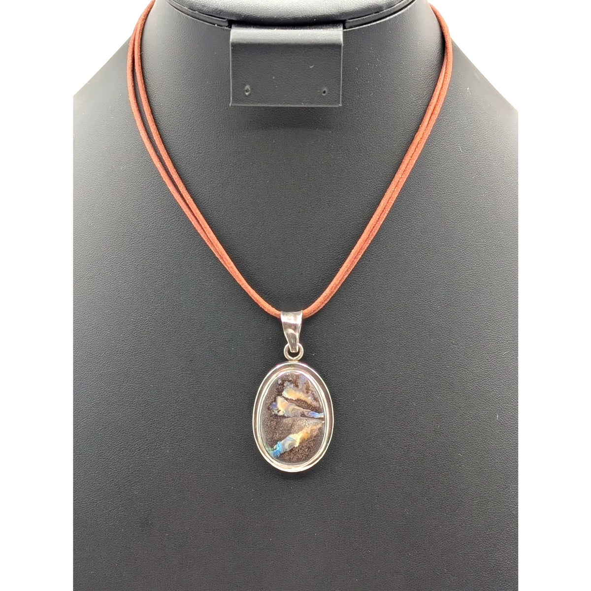 925 Sterling Silver Australian Boulder Opal Pendant 16" Silpada Cord Necklace