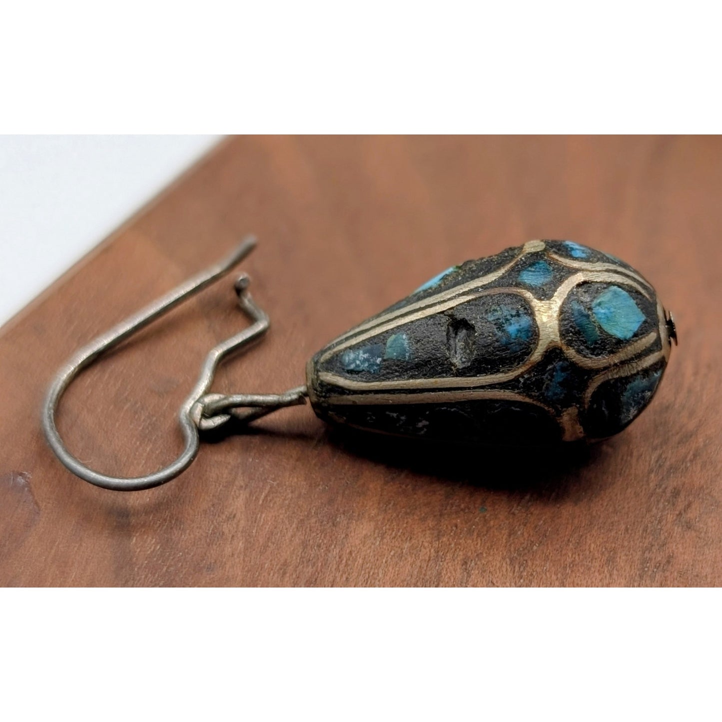 Vintage 50s Indian Turquoise Chip Tear Drop Earrings