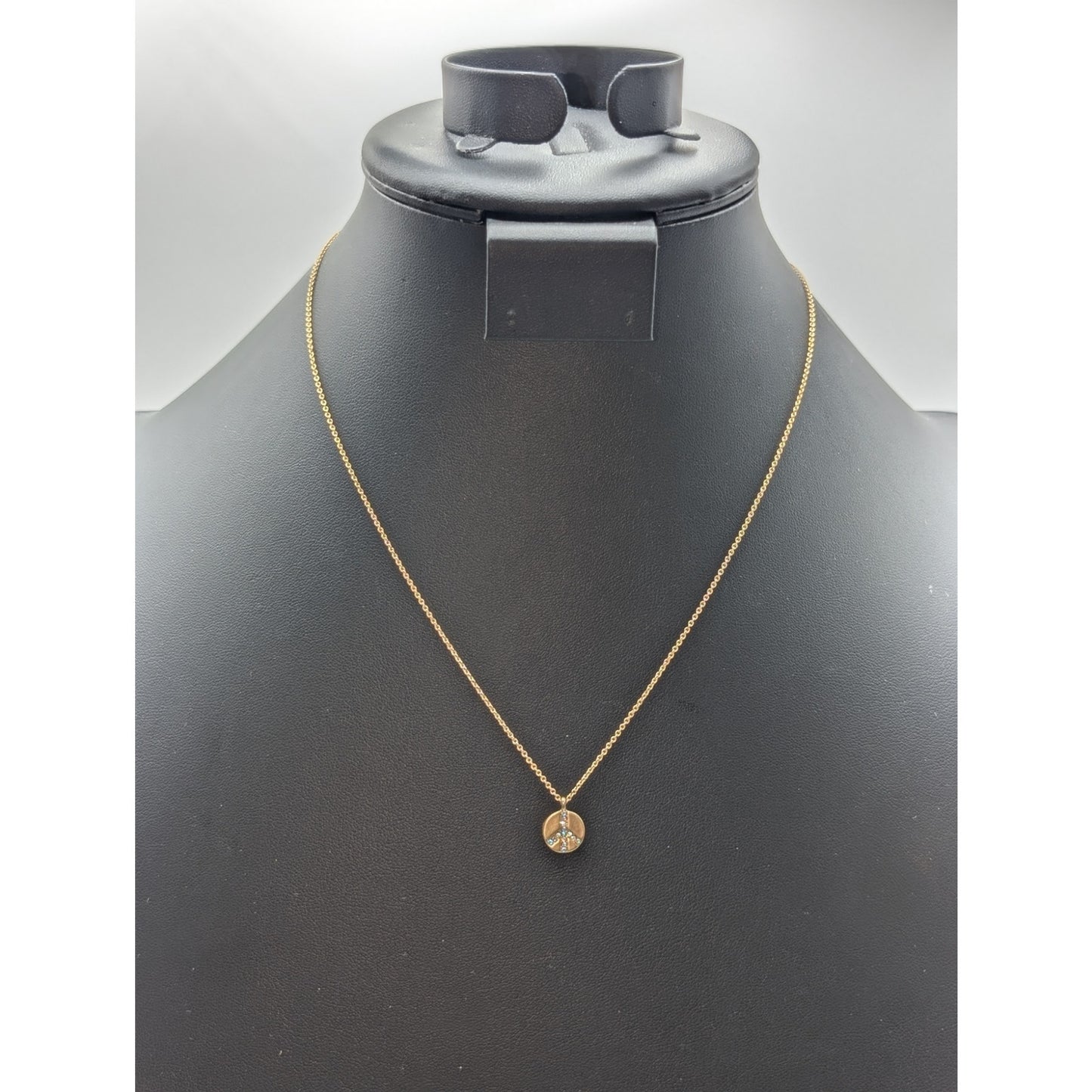 Spartina 449 Gold Tone AB Crystal Peace Sign Pendant Chain Necklace