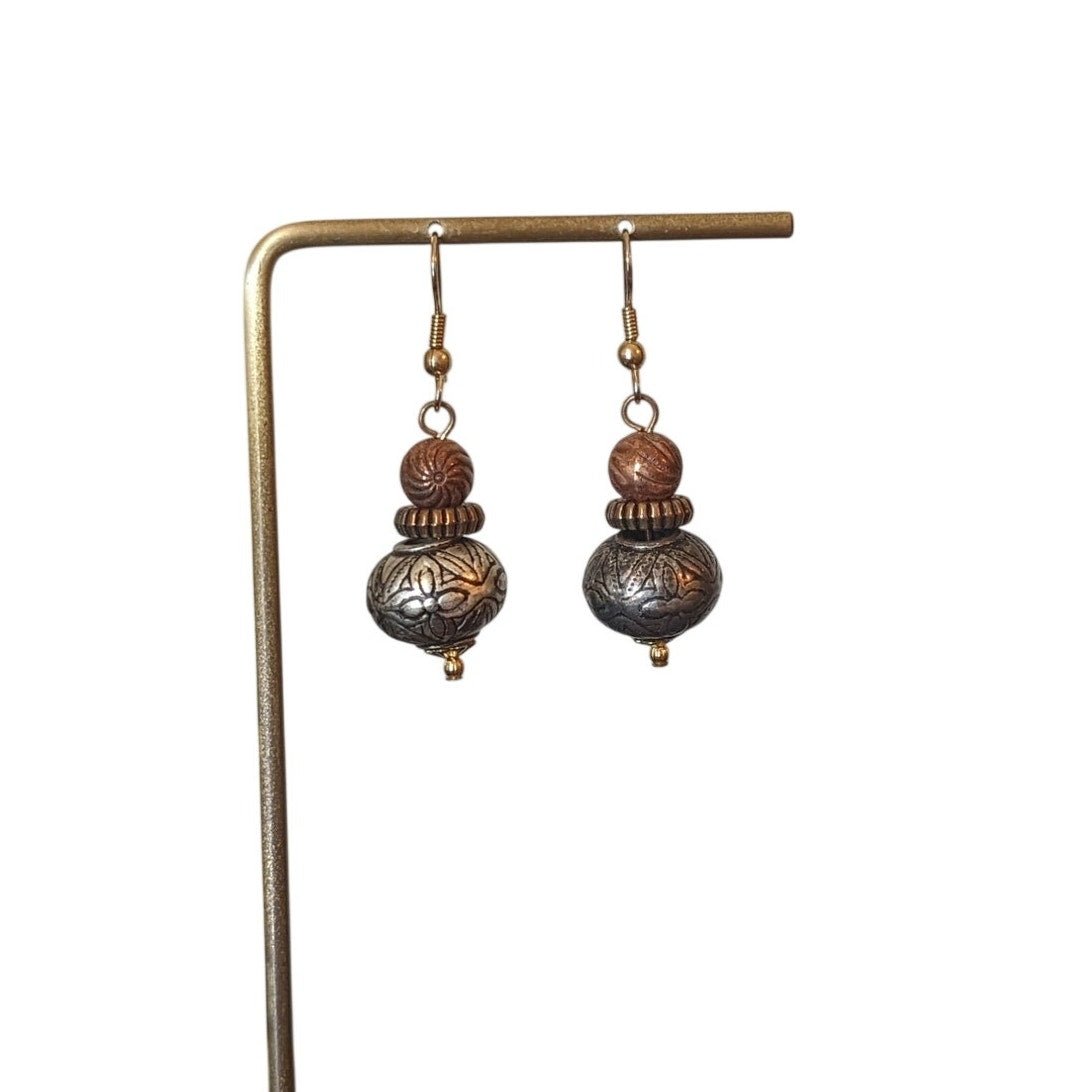 Tri-Color Metal Boho Dangle Bead Earrings
