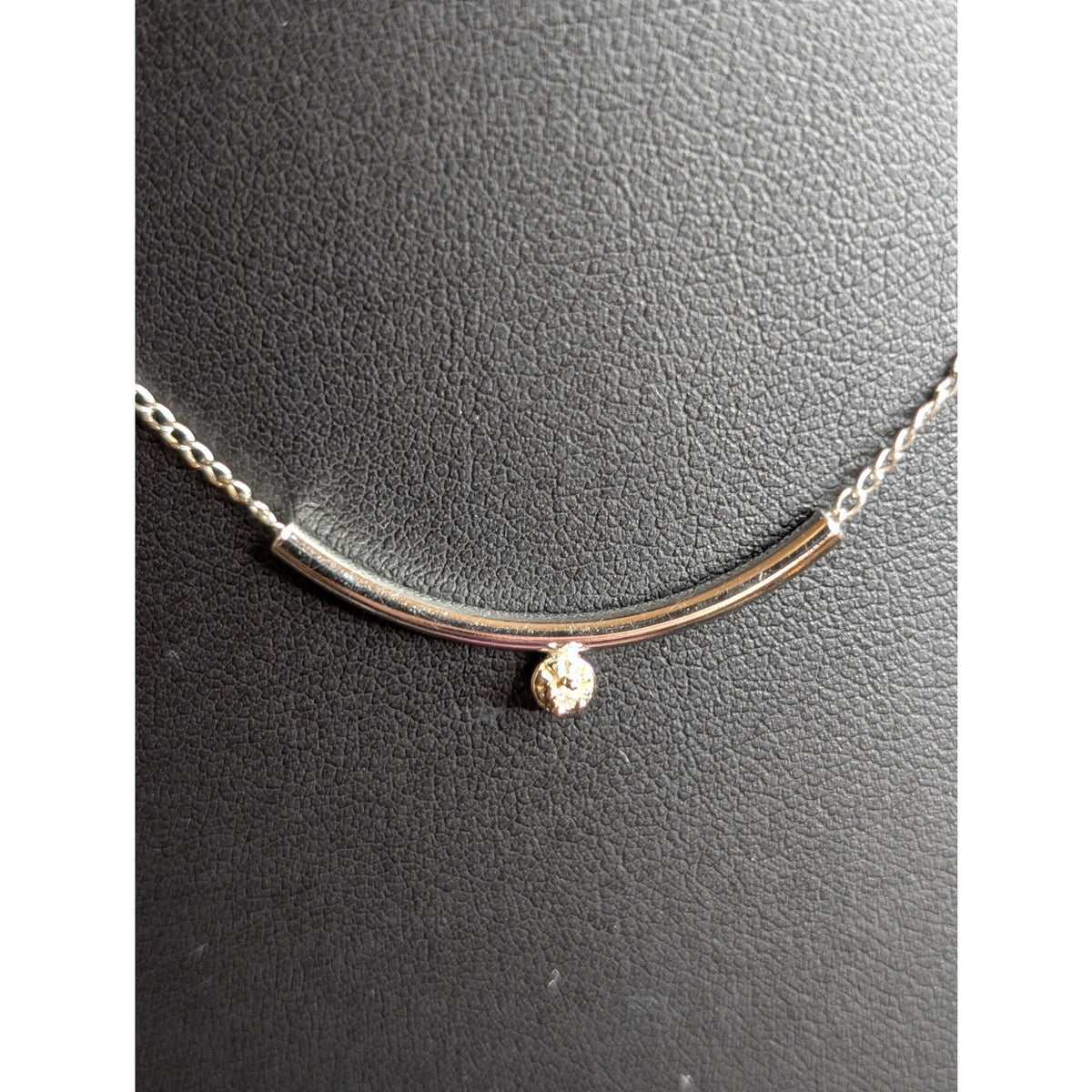 Vintage Artistry 925 Sterling Genuine Diamond Curved Bar 15.5" Necklace