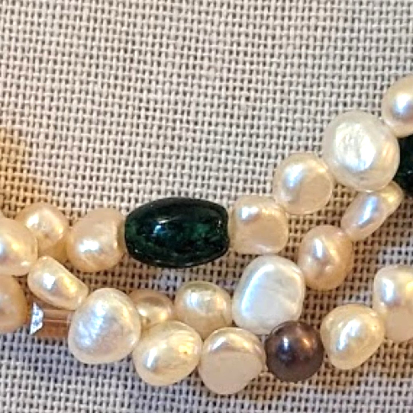 Three Strand Freshwater Cream and Plum Pearls with Lovely Glass Scattered Beads