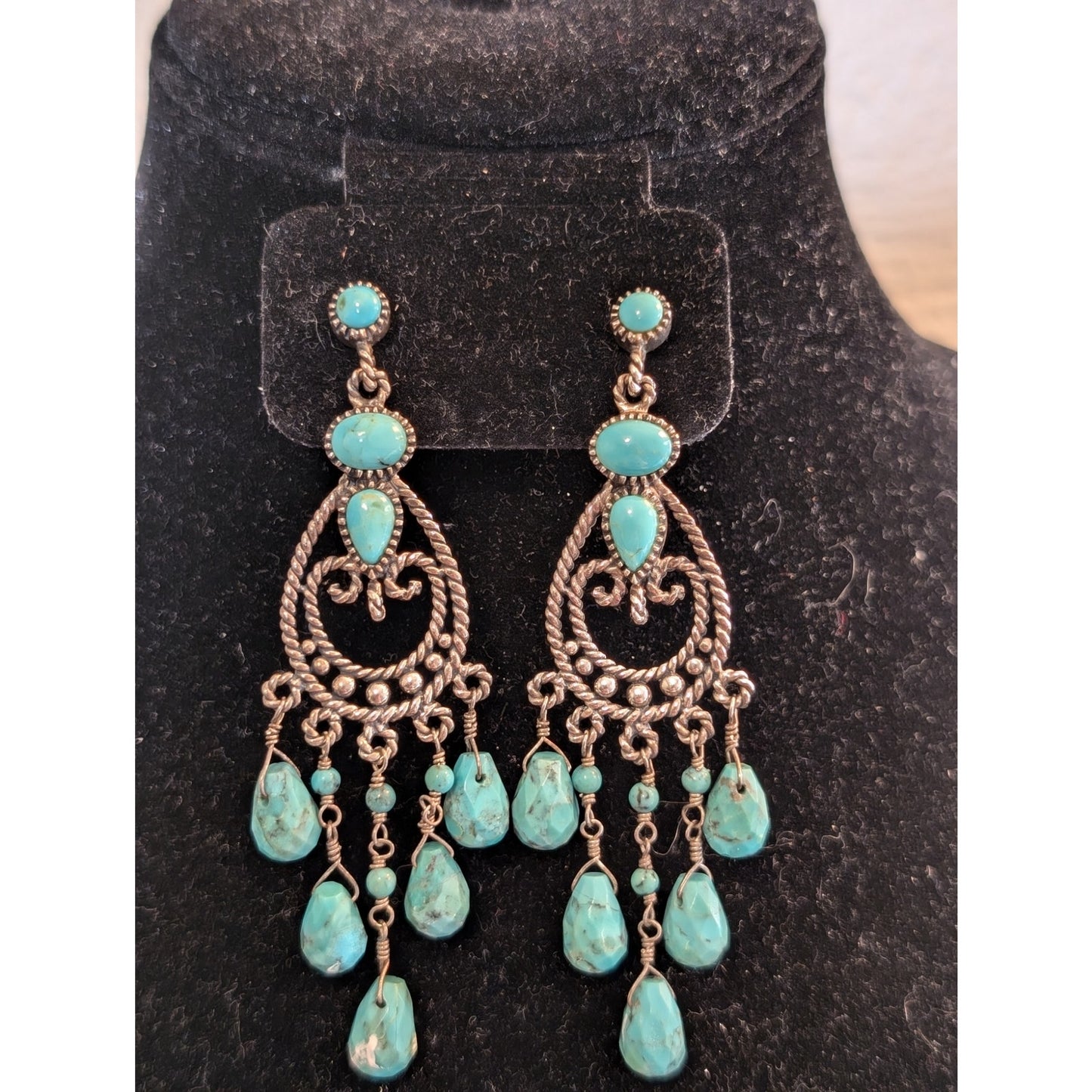 Barse Turquoise & Sterling Silver Chandelier Pierced Earrings
