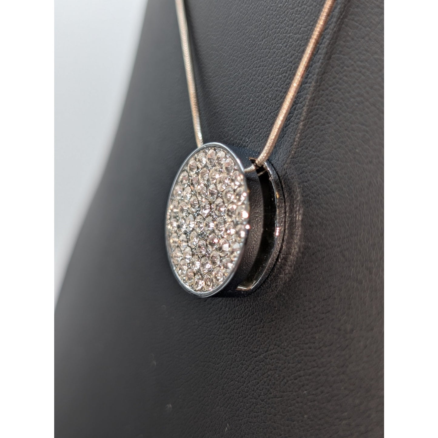 925 Sterling Silver Chain W/ Silver Tone CZ Encrusted Pendant 18" Necklace