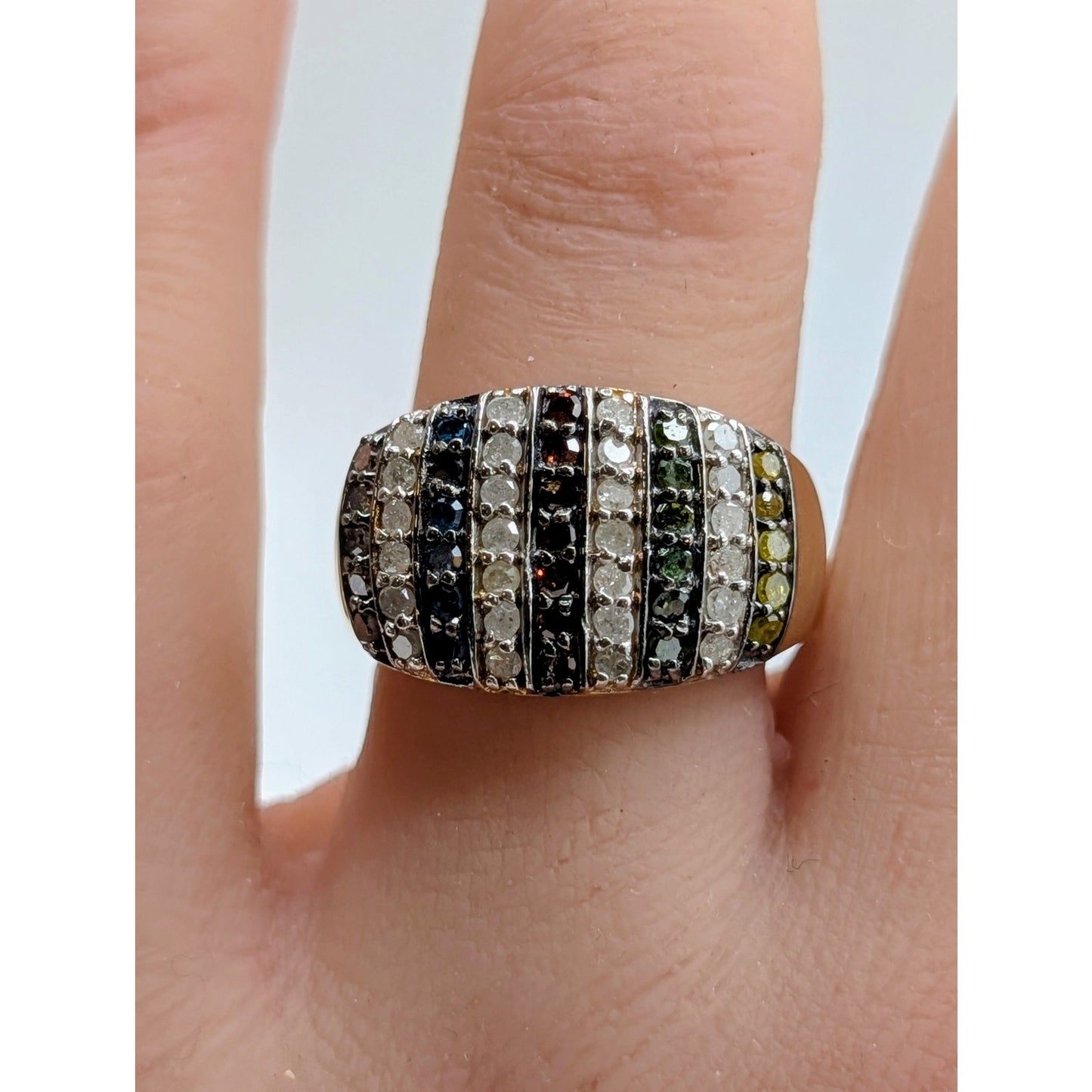 14K Gold Plated .84 Carat Genuine Multi Diamond 925 Sterling Silver Ring Sz. 7