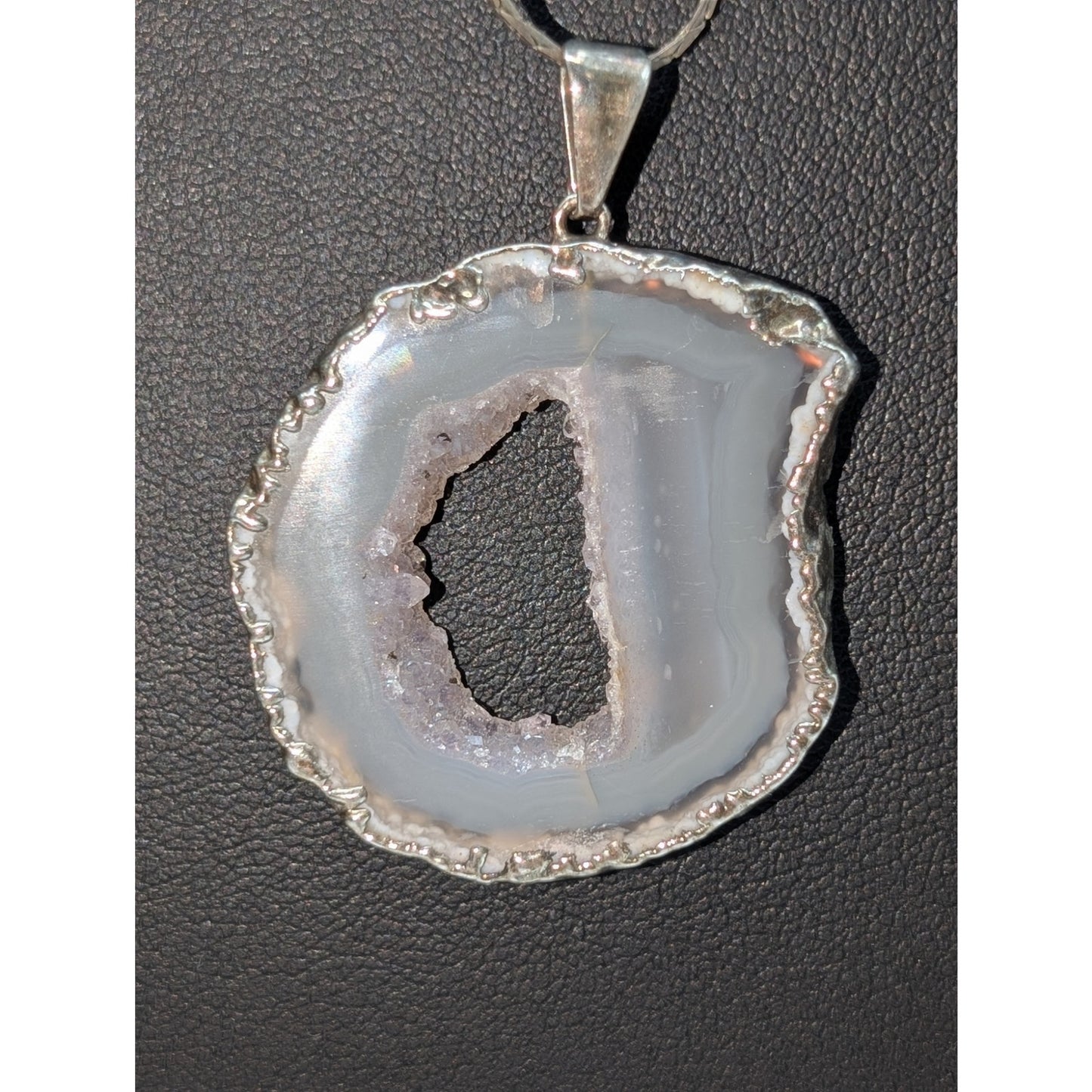 Silver Tone Geode Slice Pendant Chain 24" Necklace