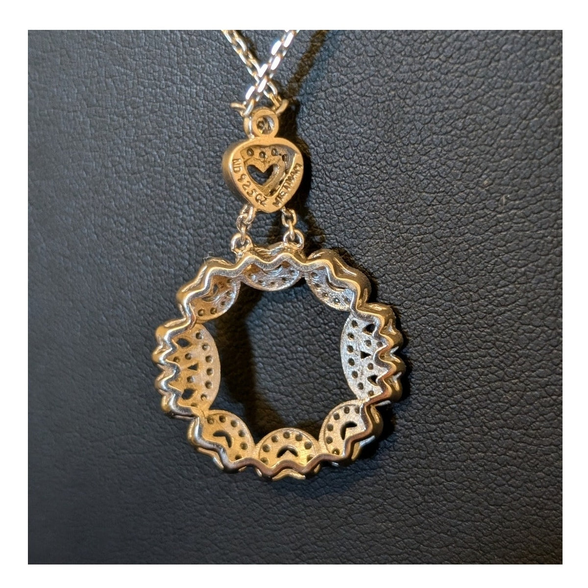 Vintage Sparkling CZ Heart Wreath 925 Sterling Silver 18" Necklace