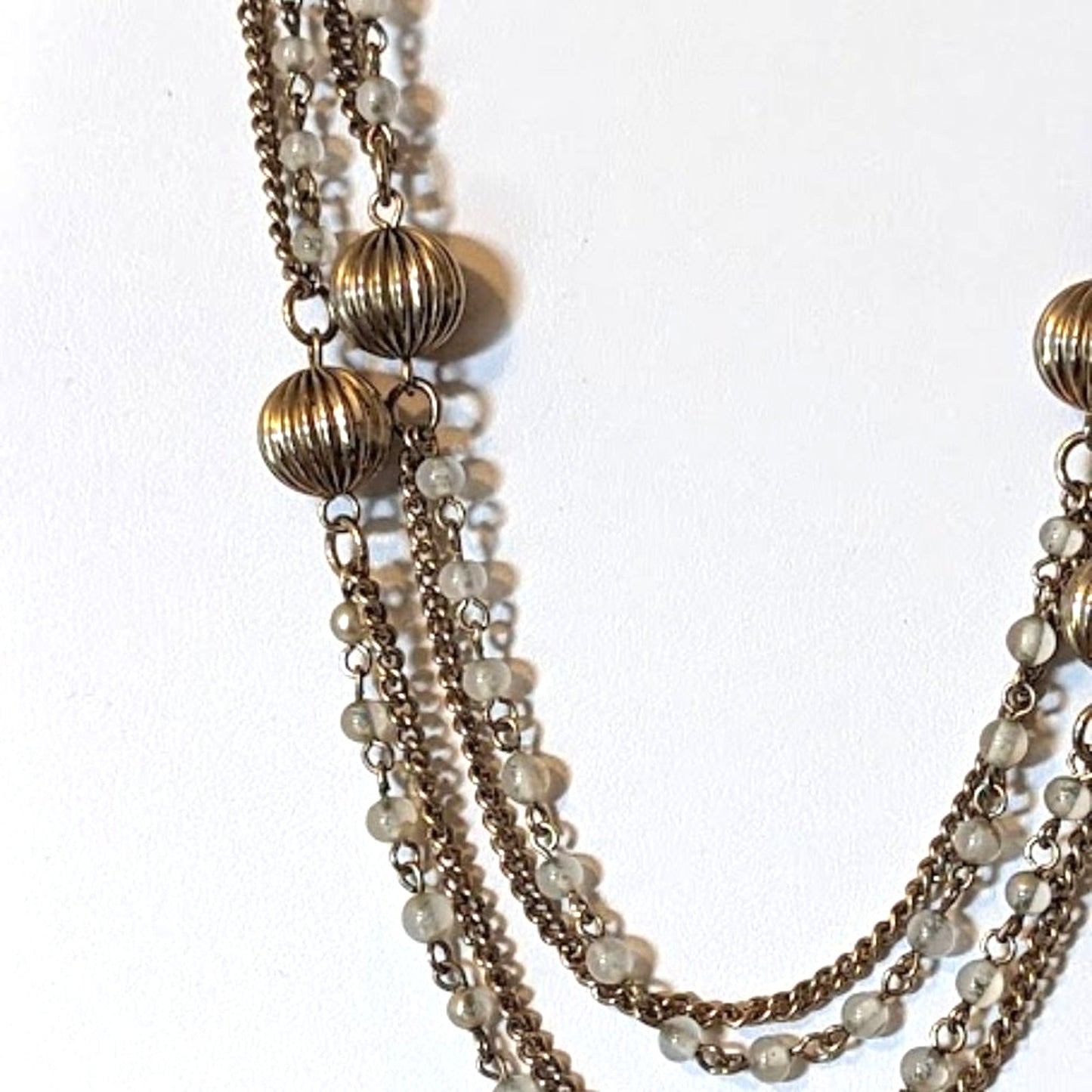 Vintage Gold Tone Two Strand Beaded 56" Long Chain Necklace