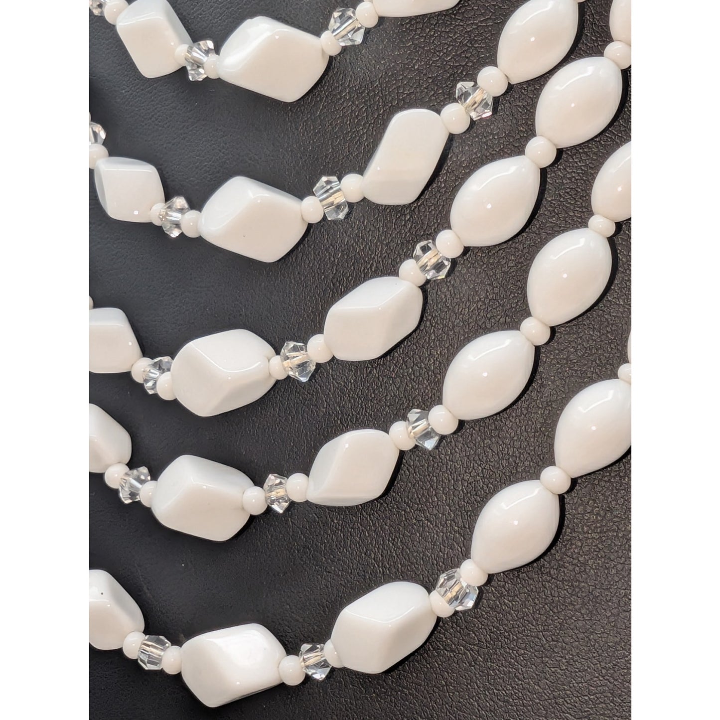 Lot of Three Vintage White Glass Beaded Necklaces