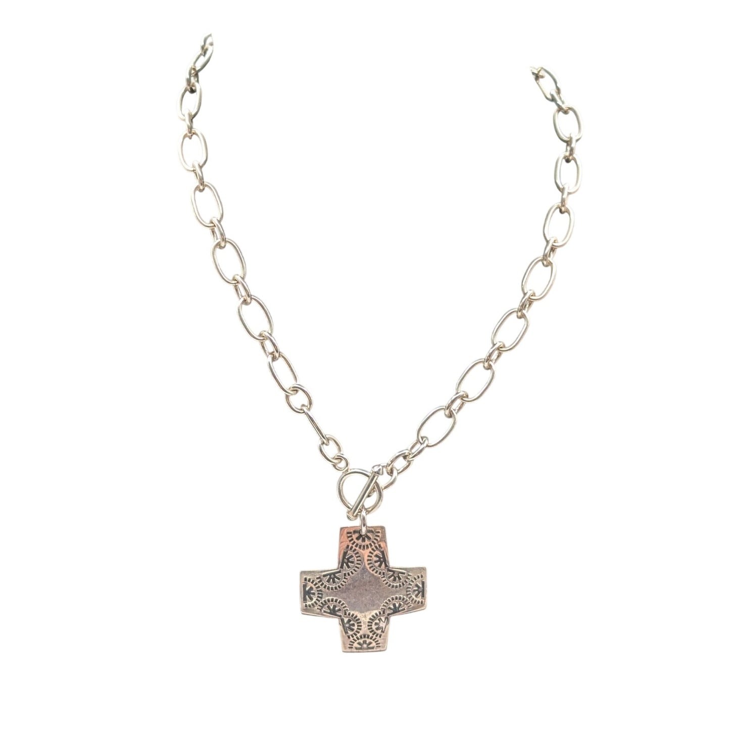 Silpada Virtuosity 925 Sterling Silver Cross Toggle Chain Link 17" Necklace