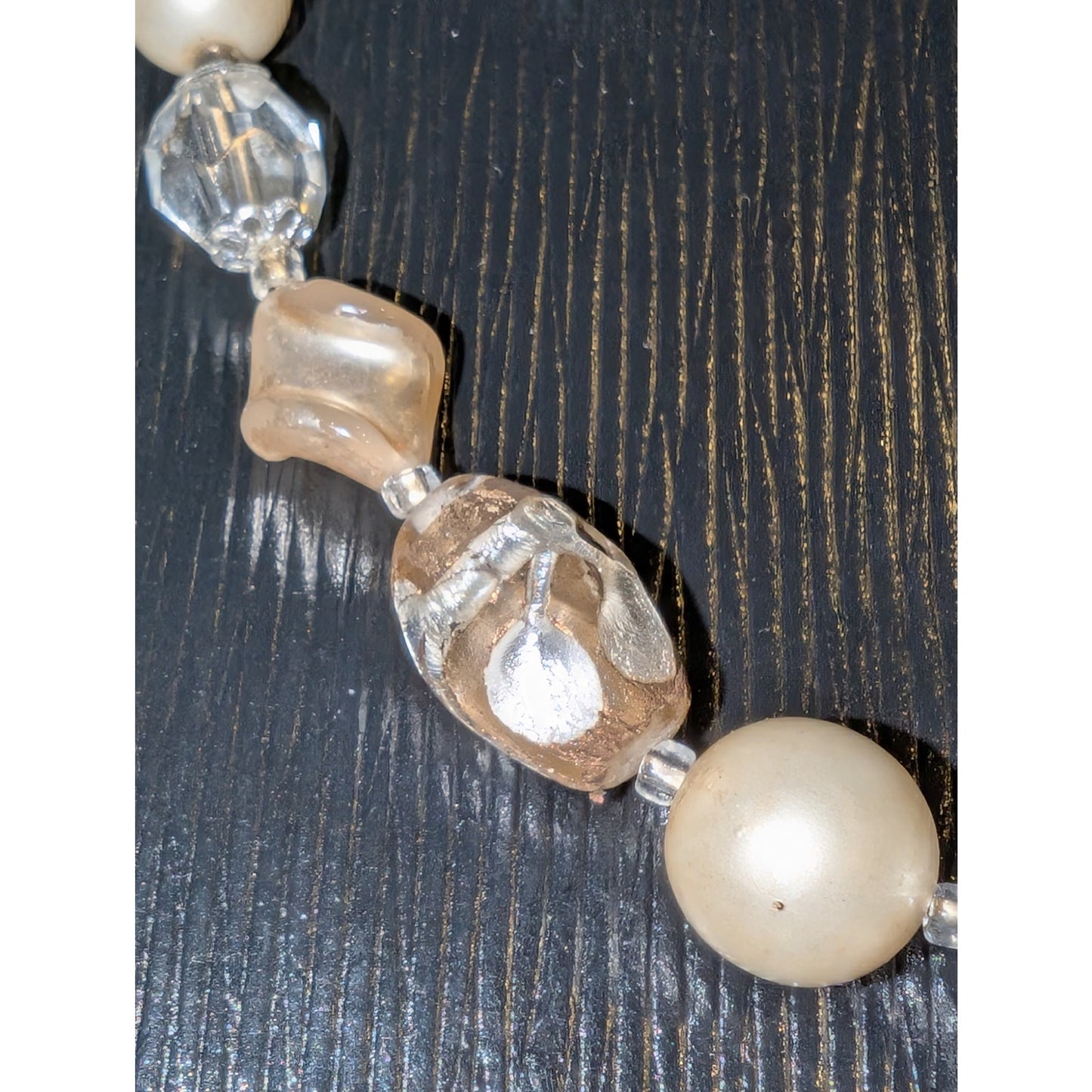 Lot of Two Vintage Glass Bead Glass Crystal Faux Pearl Necklaces