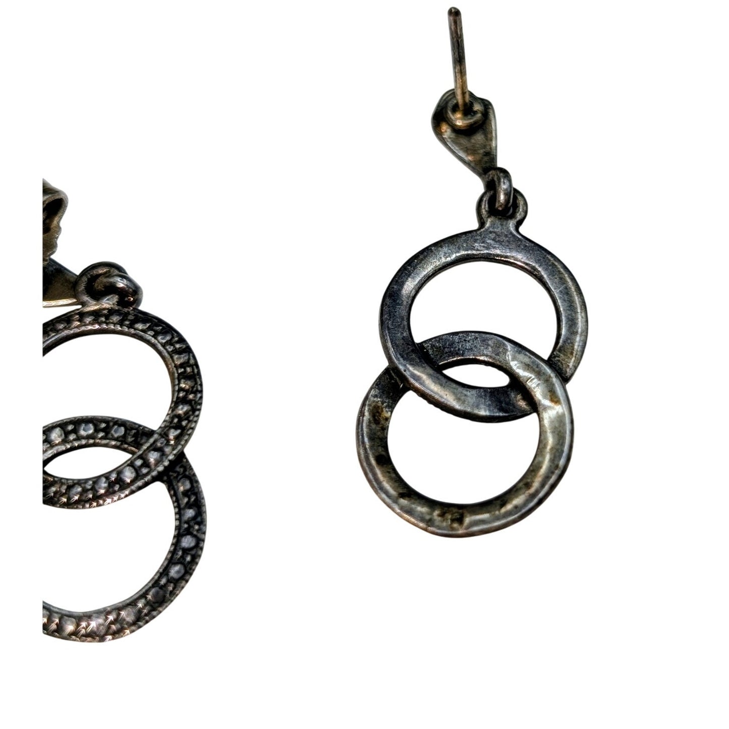 Vintage 925 Sterling Double Interlocking Rings Dangle Pierced Earrings