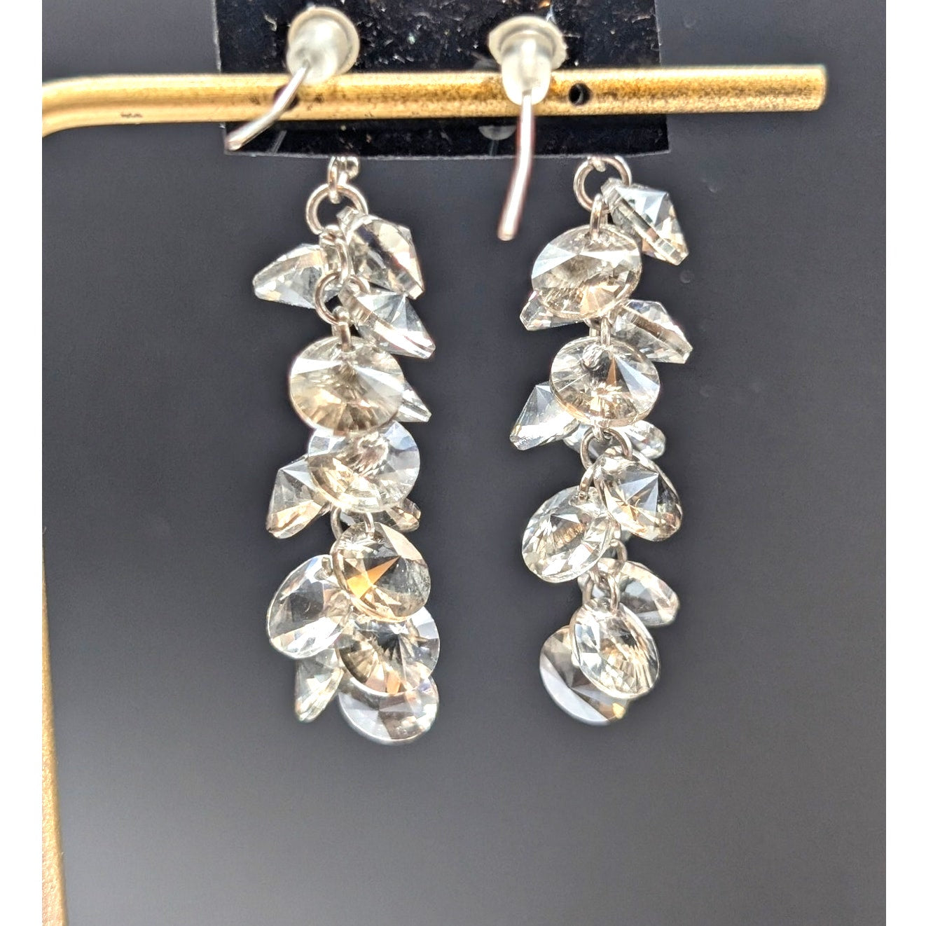 Silver Tone Crystal Cluster Dangle Earrings