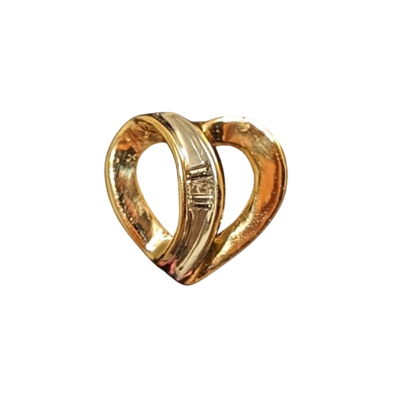 10k Open Heart Baguette Diamond Post Earrings NWOT