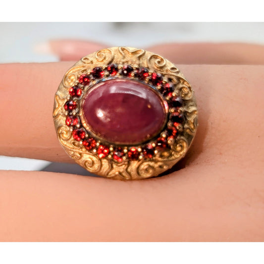 All Stones Test as Ruby 925 Sterling Vermeil Scroll Statement Ring Size 9