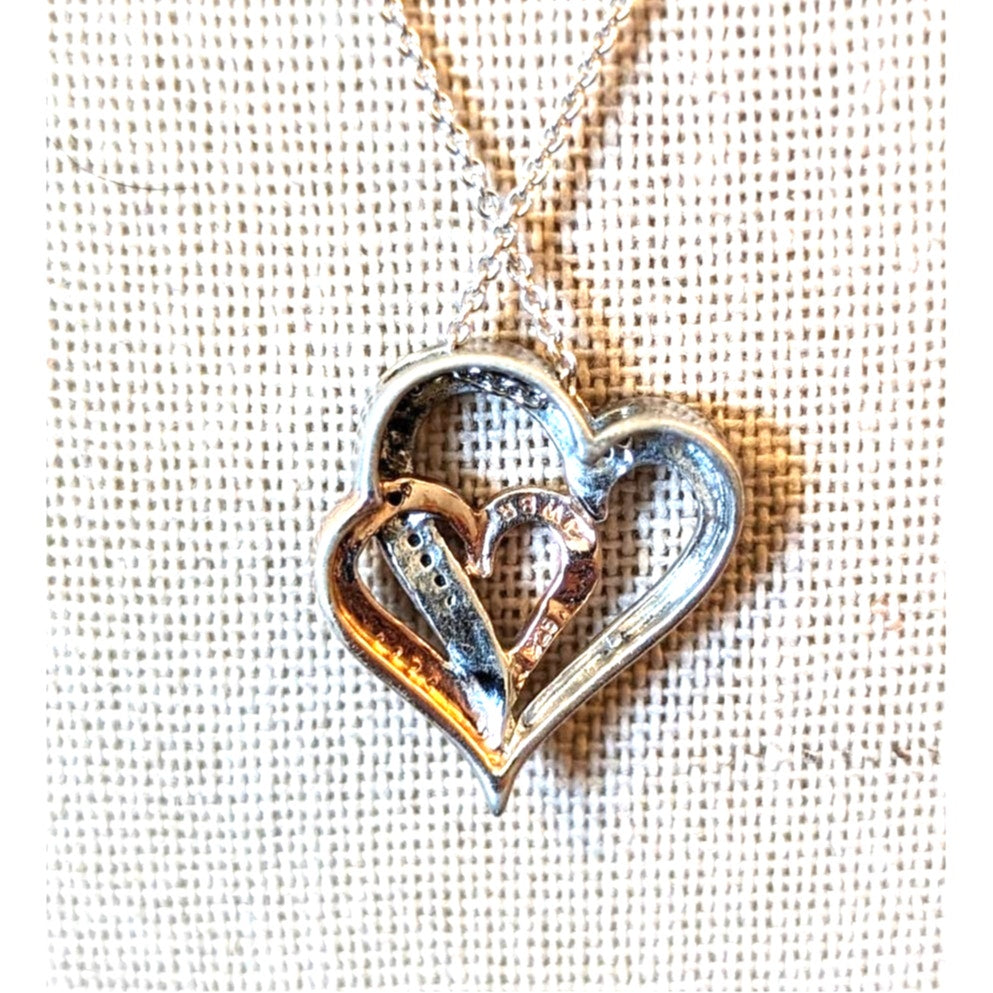 JWBR 925 Two-Toned Double Heart Pendant on 925 Italian KA 1772 Silver 18" Chain