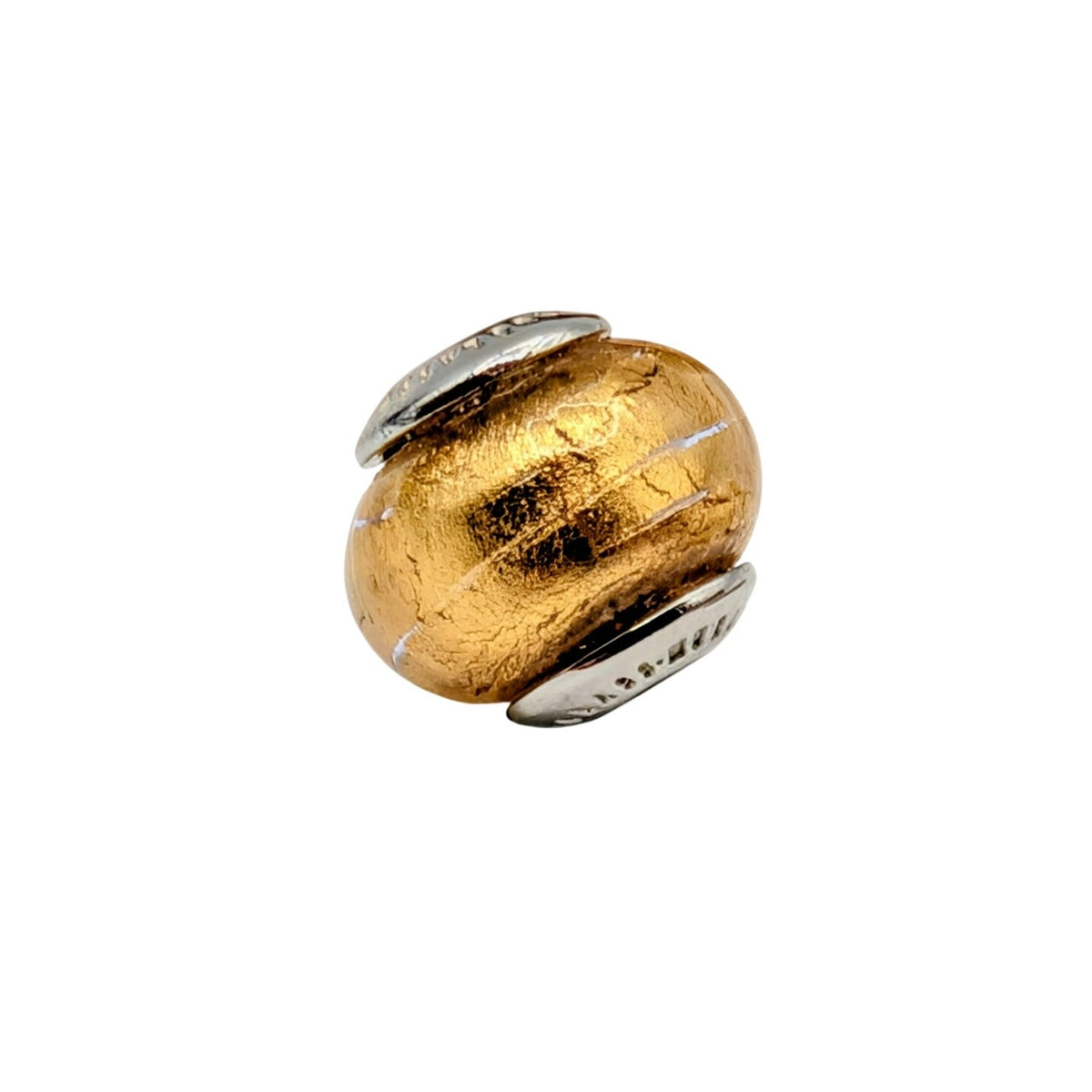 Vintage Murano Glass Italy Sterling Silver Gold Foil Bead Slide On Charm
